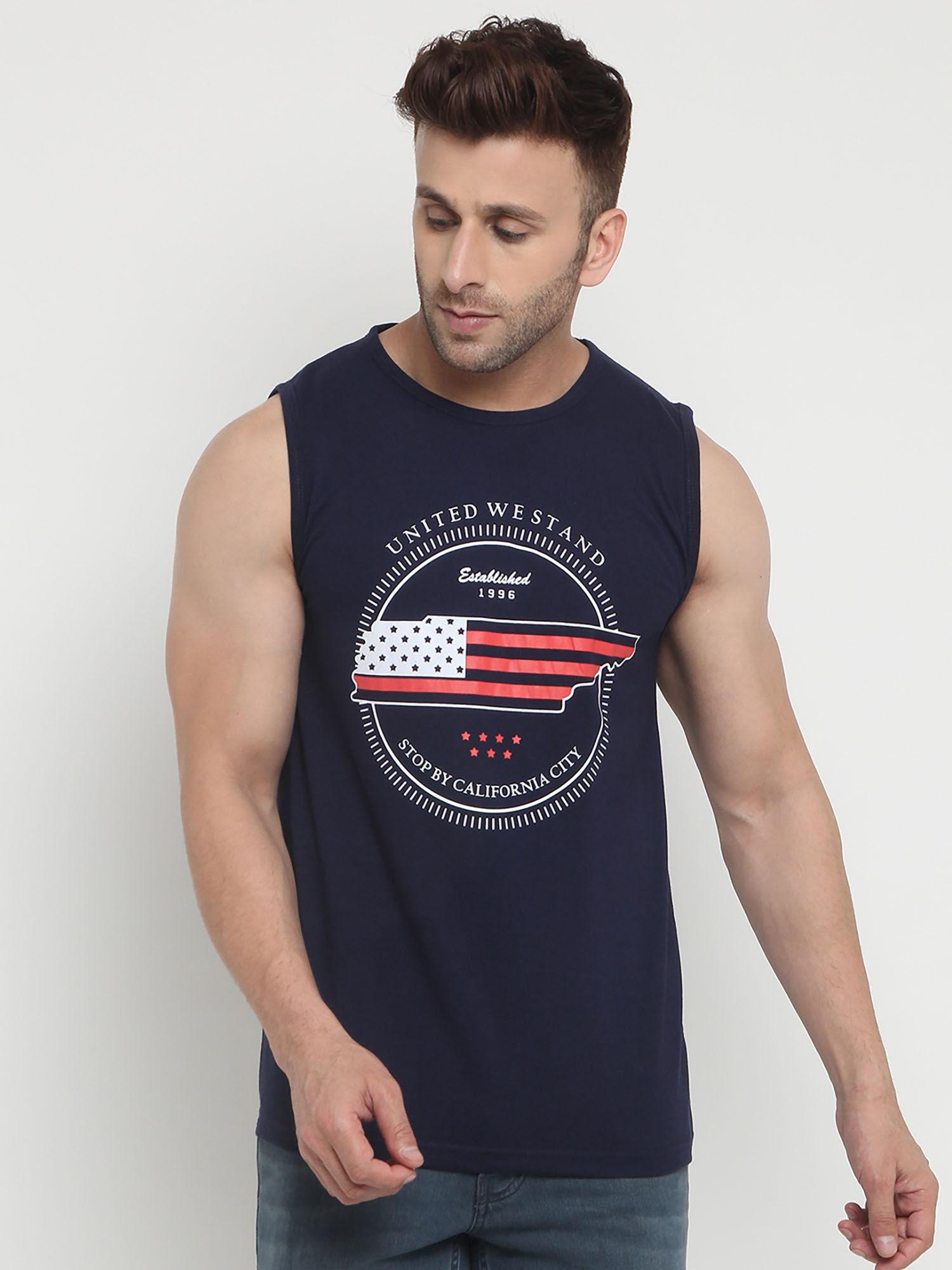 navy men gym tank tops navy blue