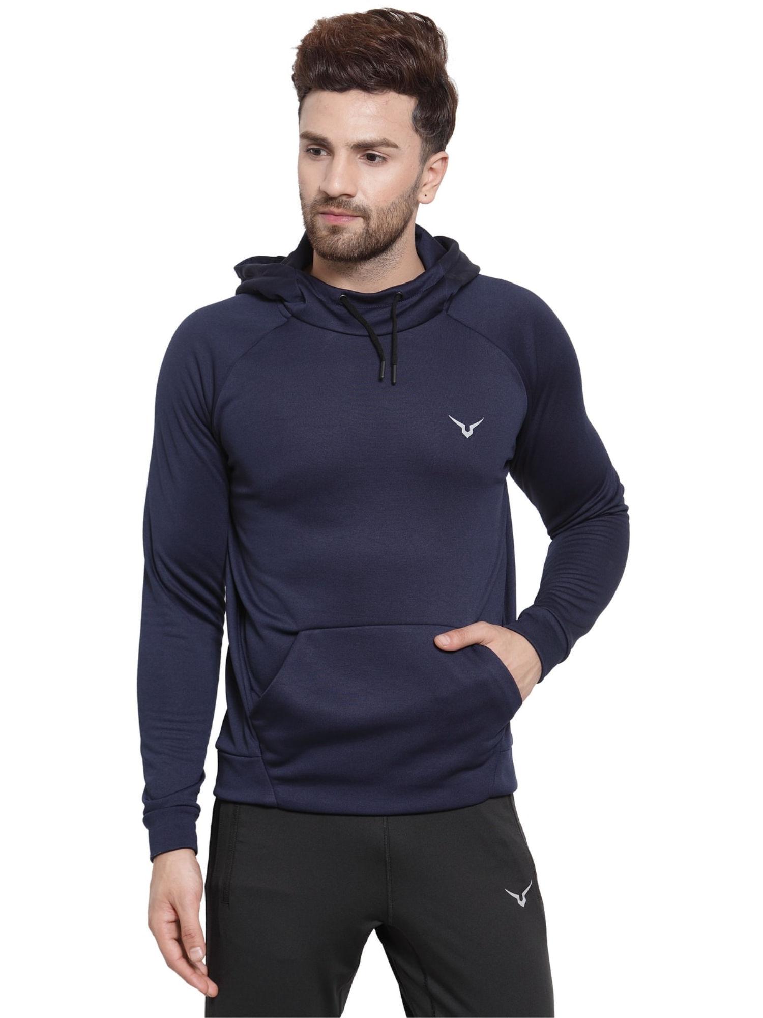 navy mens fashion box fleece hoodie