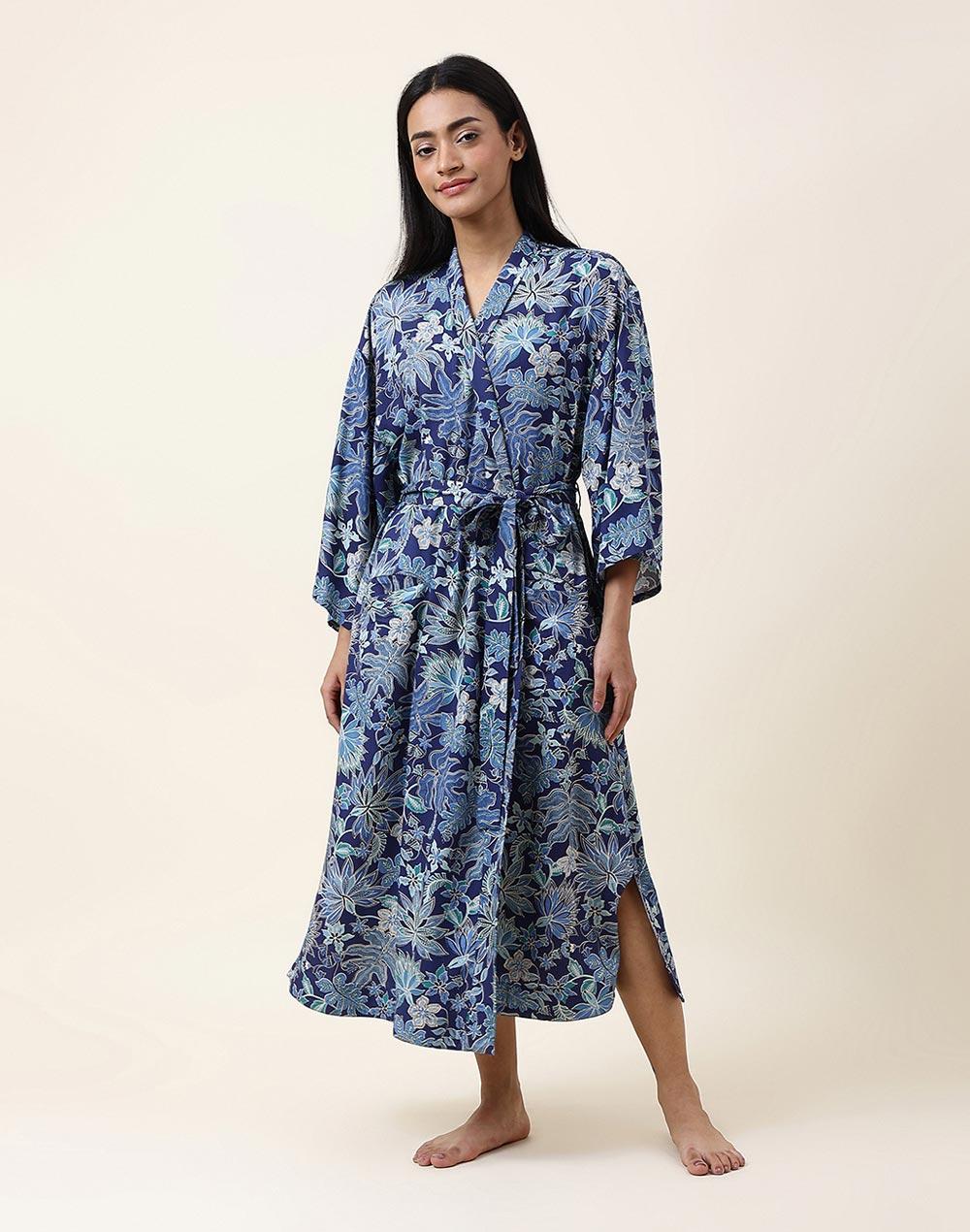 navy modal viscose printed robe