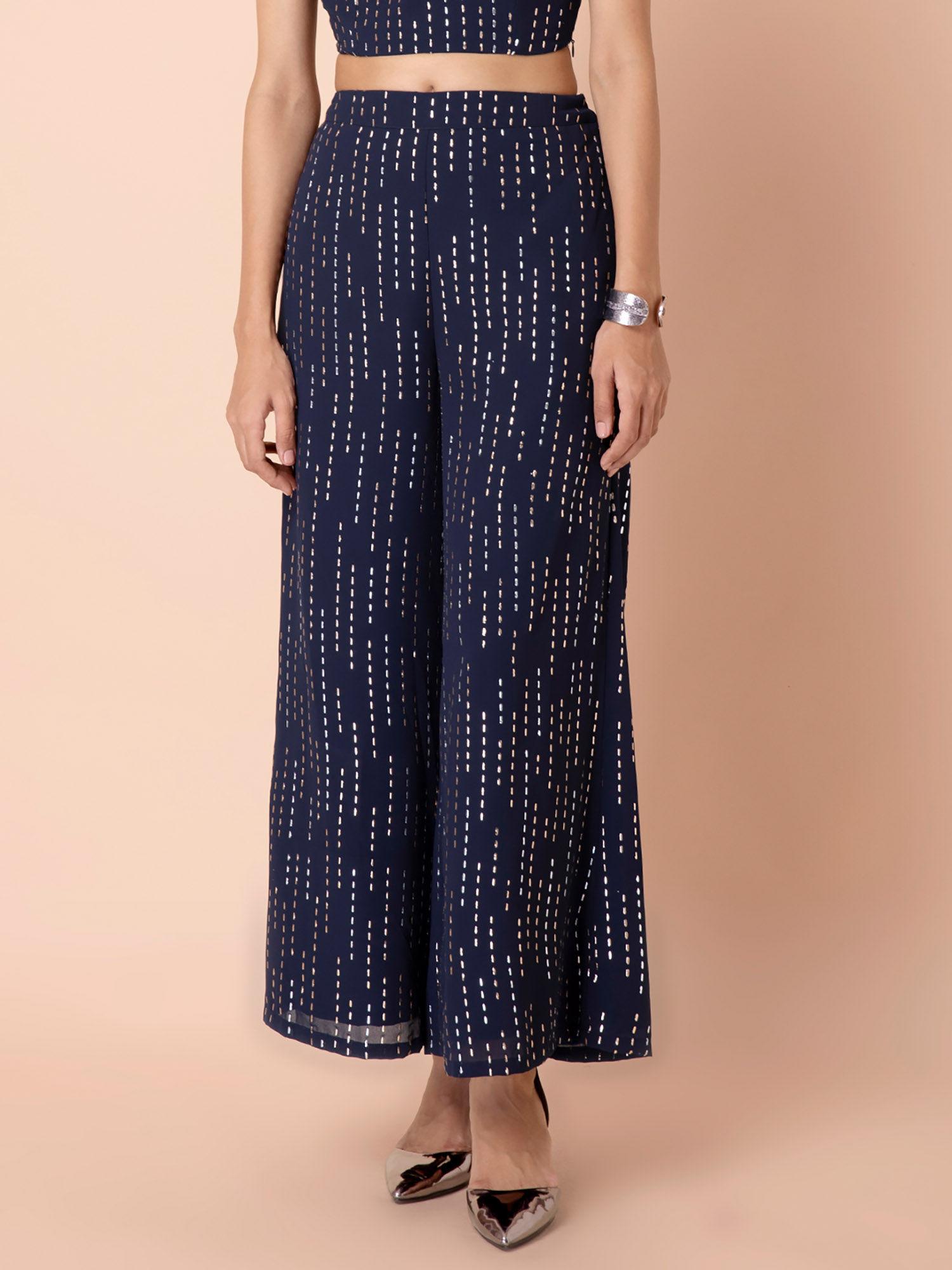 navy mukaish foil striped palazzo pants