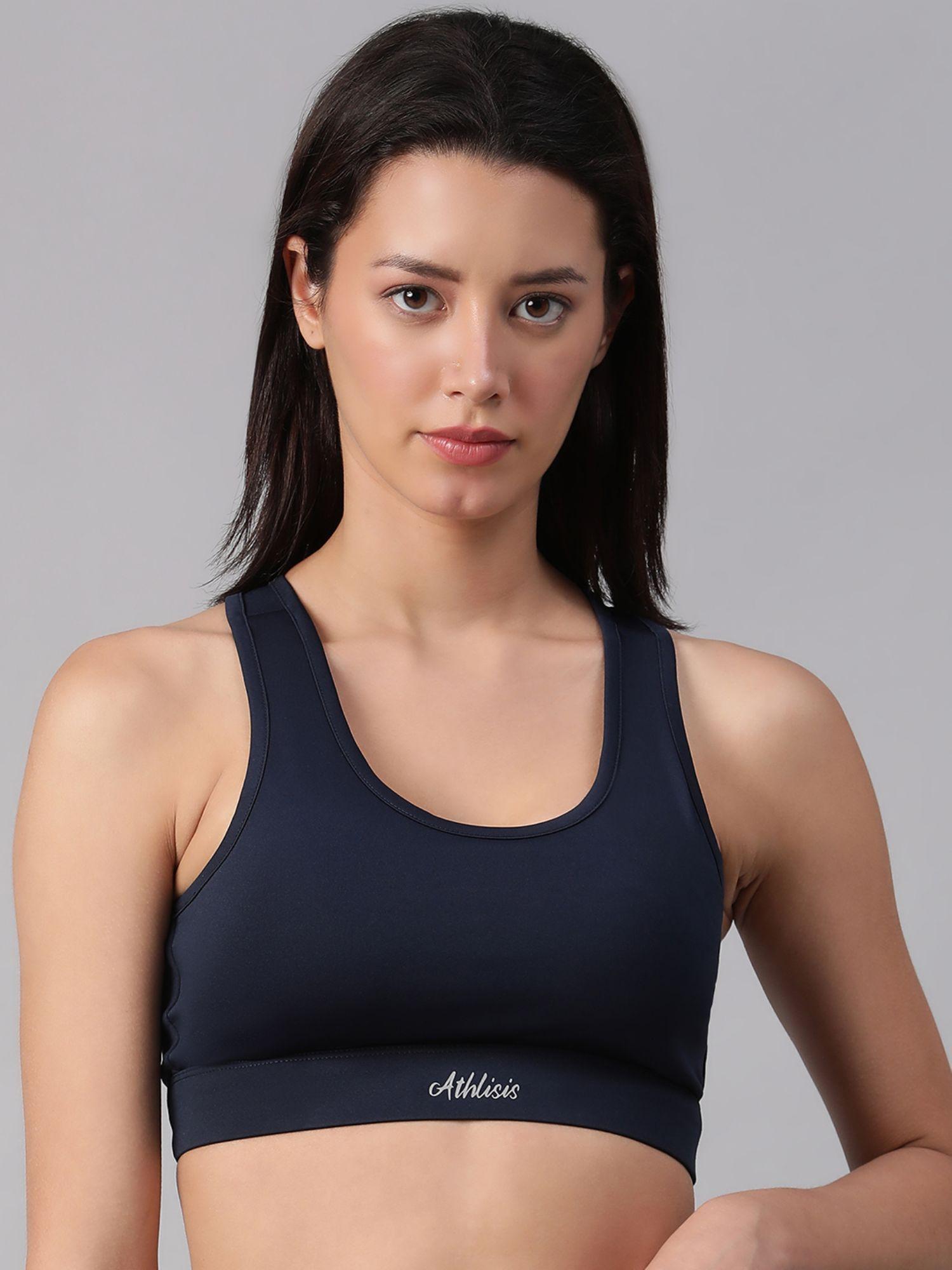 navy non-wired removable padding sports bra