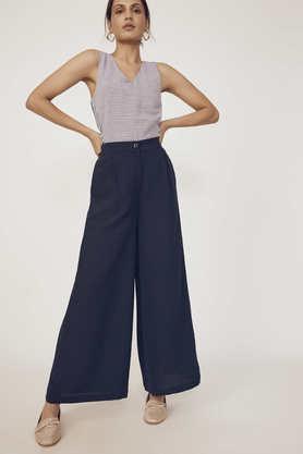 navy pleated flare trousers - navy