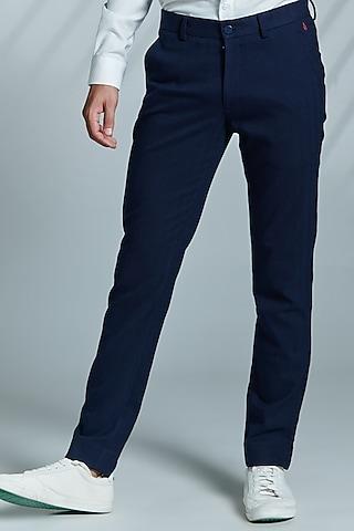 navy poly blend & viscose trousers