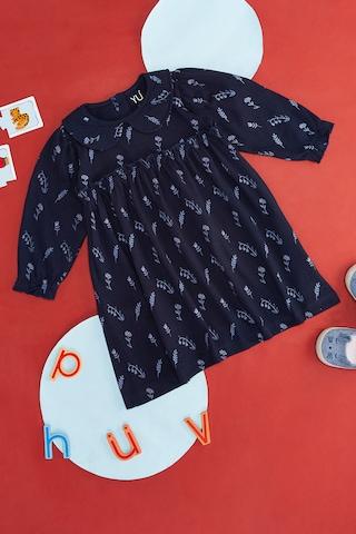 navy print casual full sleeves round neck baby regular fit dress