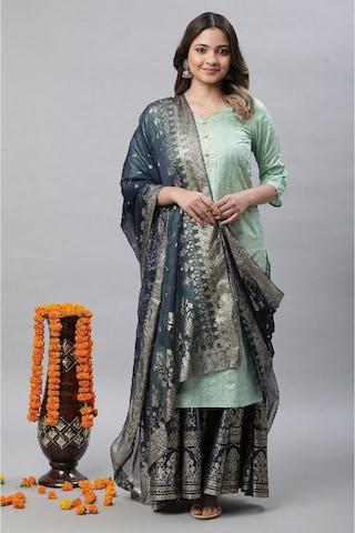 navy print man made fibre dupatta