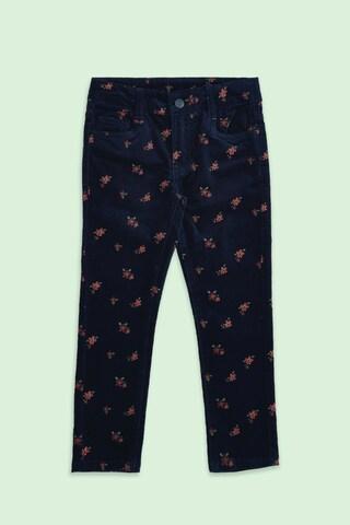 navy printed ankle-length casual girls regular fit trouser