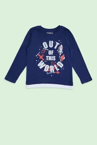 navy printed casual full sleeves crew neck boys regular fit t-shirt