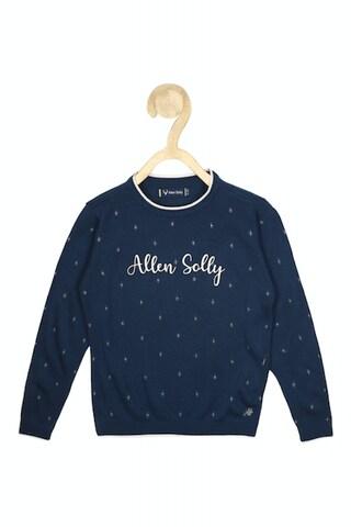 navy printed casual full sleeves crew neck girls regular fit sweater
