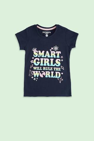 navy printed casual short sleeves round neck girls regular fit t-shirt