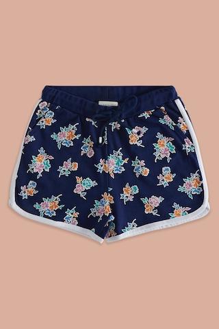 navy printed knee length mid rise casual girls regular fit shorts