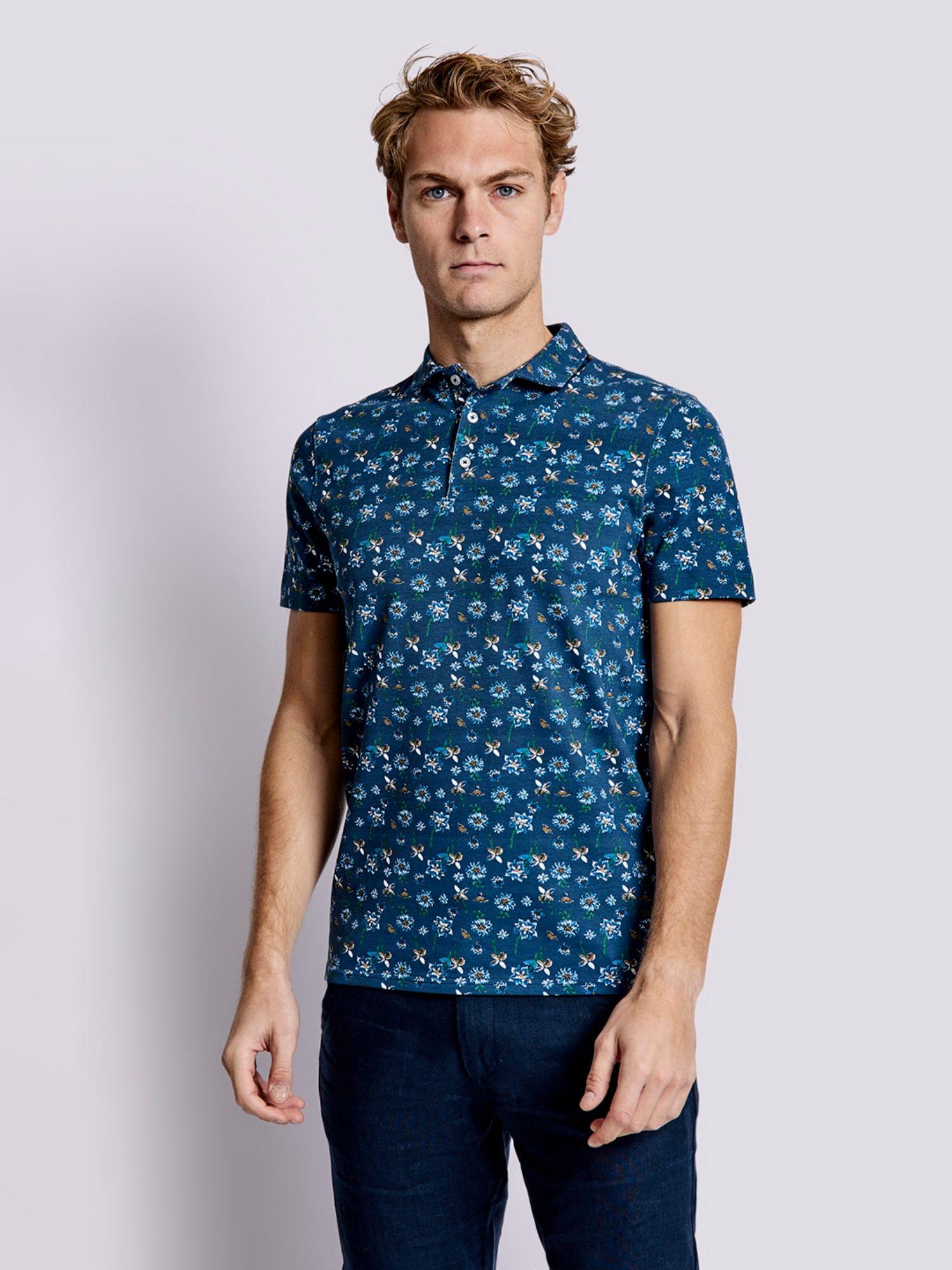 navy printed polo neck polo