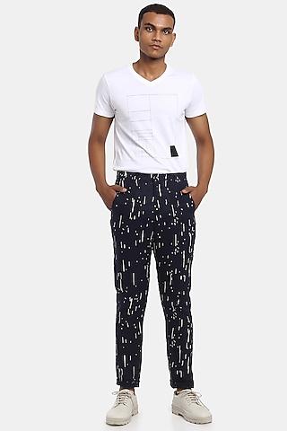 navy printed trousers