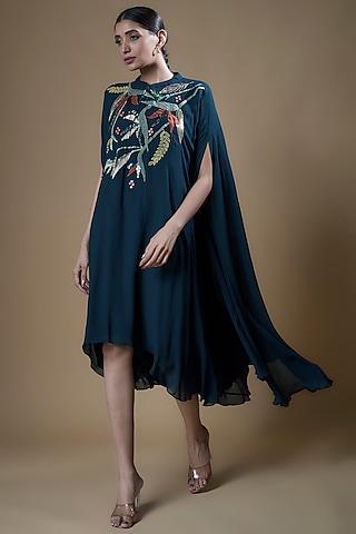 navy pure georgette embroidered trapeze tunic