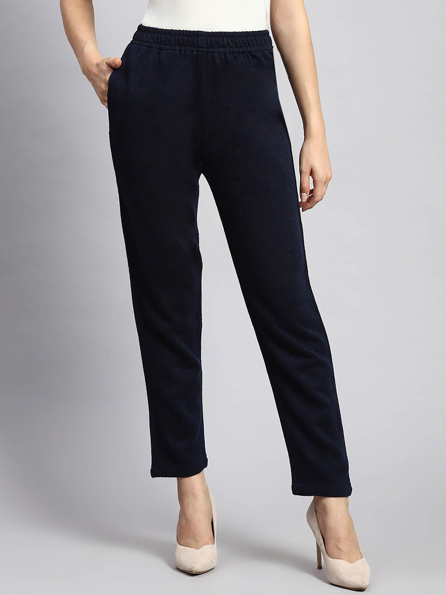 navy self design regular fit pant