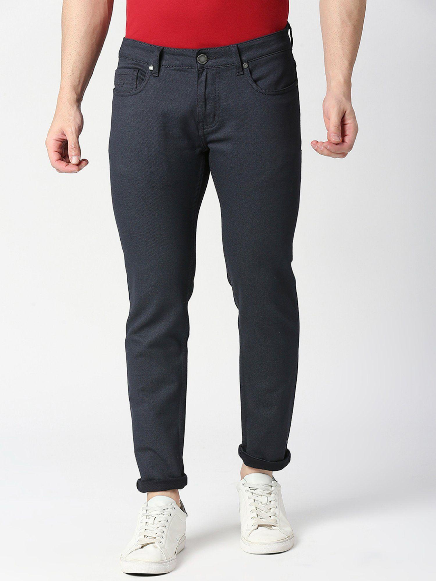 navy slim tapered cotton stretch jeans
