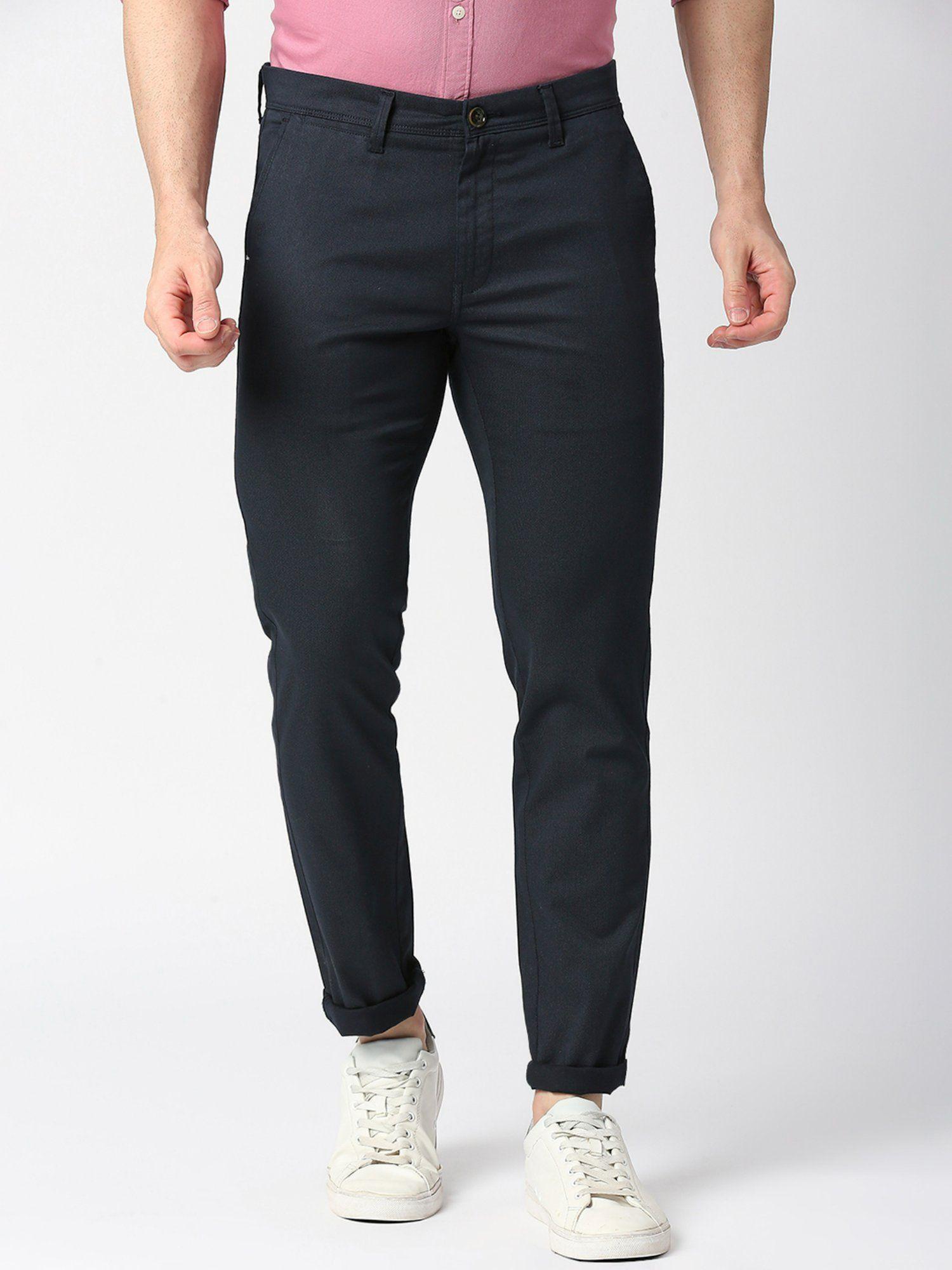 navy slim tapered cotton stretch trouser