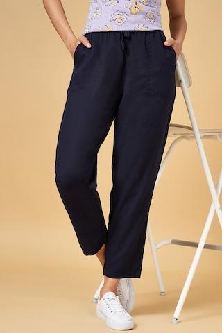 navy solid ankle-length  casual women comfort fit  trousers