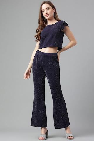 navy solid ankle-length casual women classic fit top pant set
