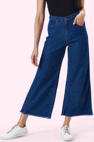 navy solid ankle-length casual women flared fit jeans