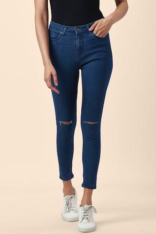 navy solid ankle-length casual women skinny fit jeans