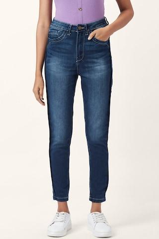 navy solid ankle-length casual women skinny fit jeans