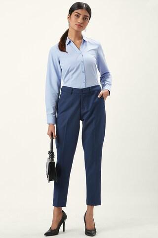 navy solid ankle-length formal women comfort fit trouser