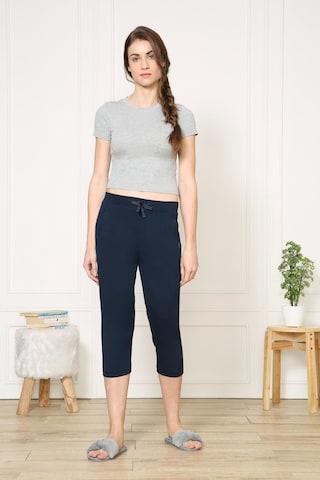 navy solid calf-length casual women relaxed fit capris