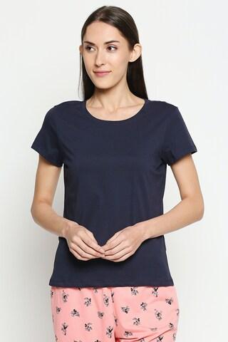 navy solid casual half sleeves round neck women comfort fit top