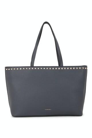 navy solid casual polyurethane women handbag