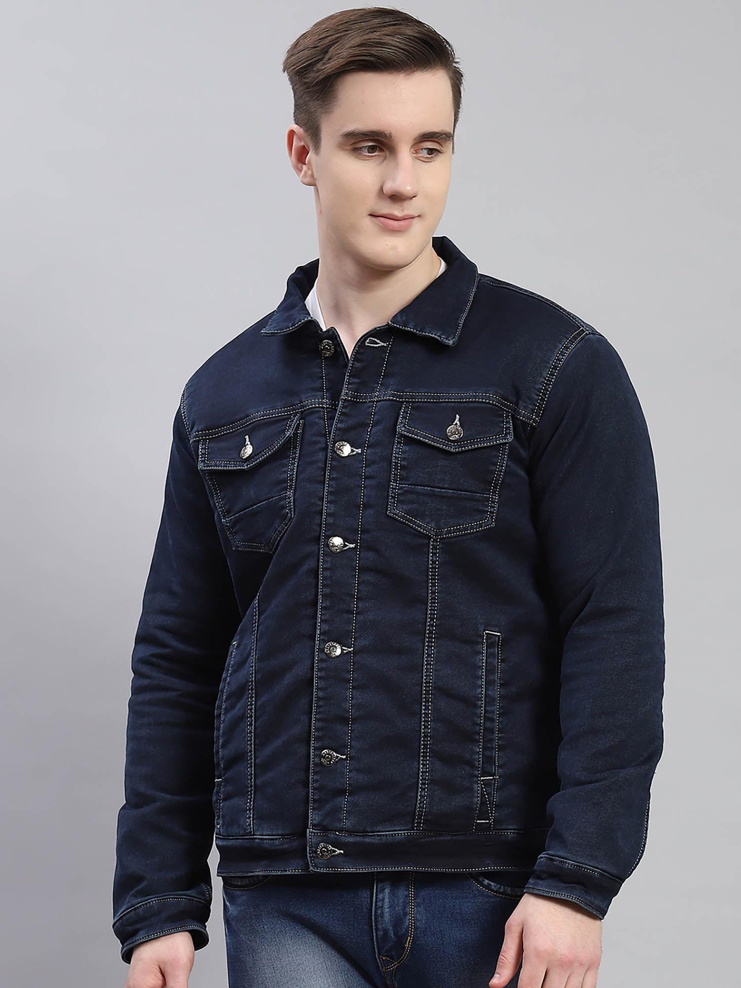 navy solid collar jacket