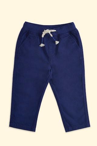 navy solid full length casual baby regular fit trouser