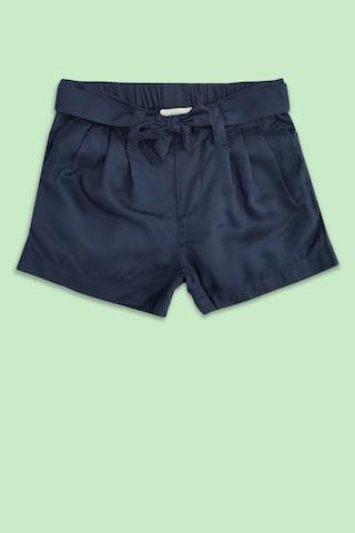 navy solid knee length casual girls regular fit shorts
