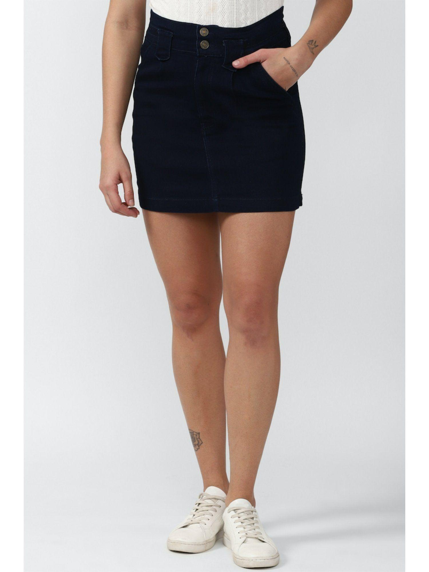 navy solid mini skirt