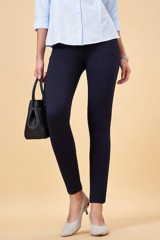 navy solid nr ponte women slim fit treggings