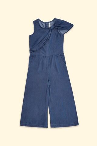 navy solid round neck casual ankle-length sleeveless girls regular fit jumpsuit