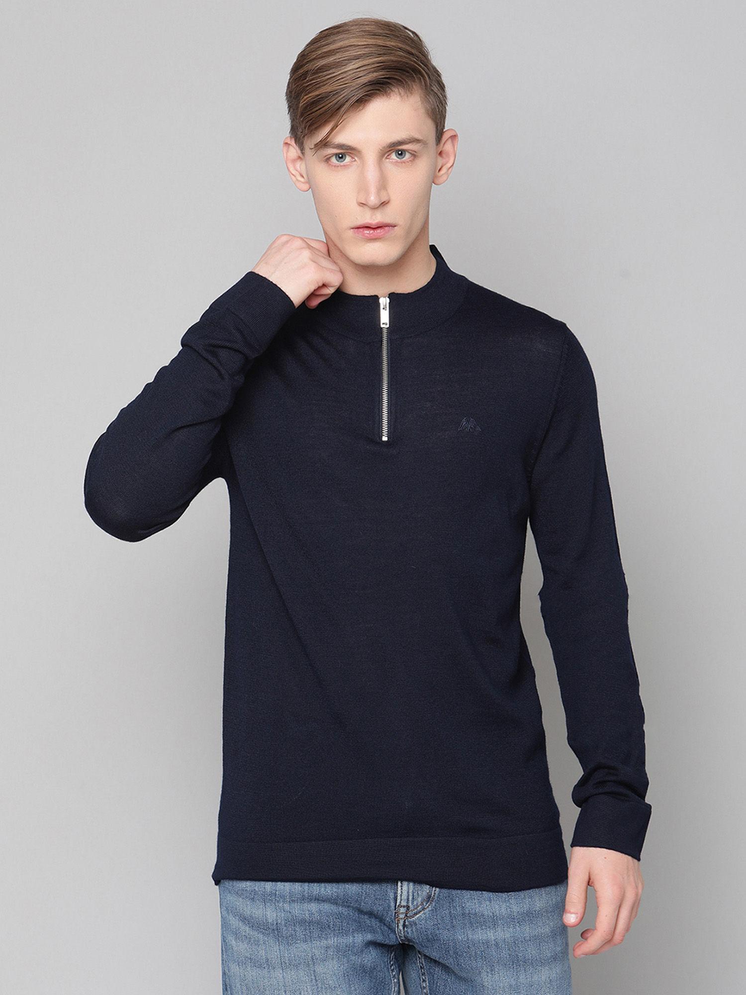 navy solid round neck sweater