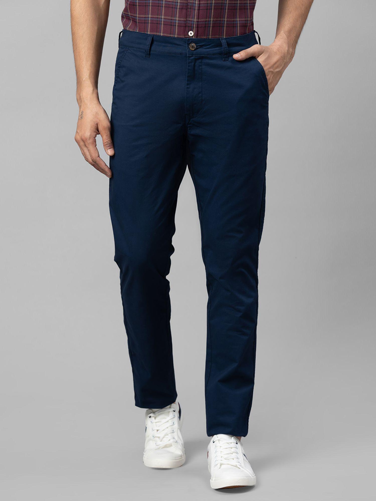 navy solid slim fit casual chinos