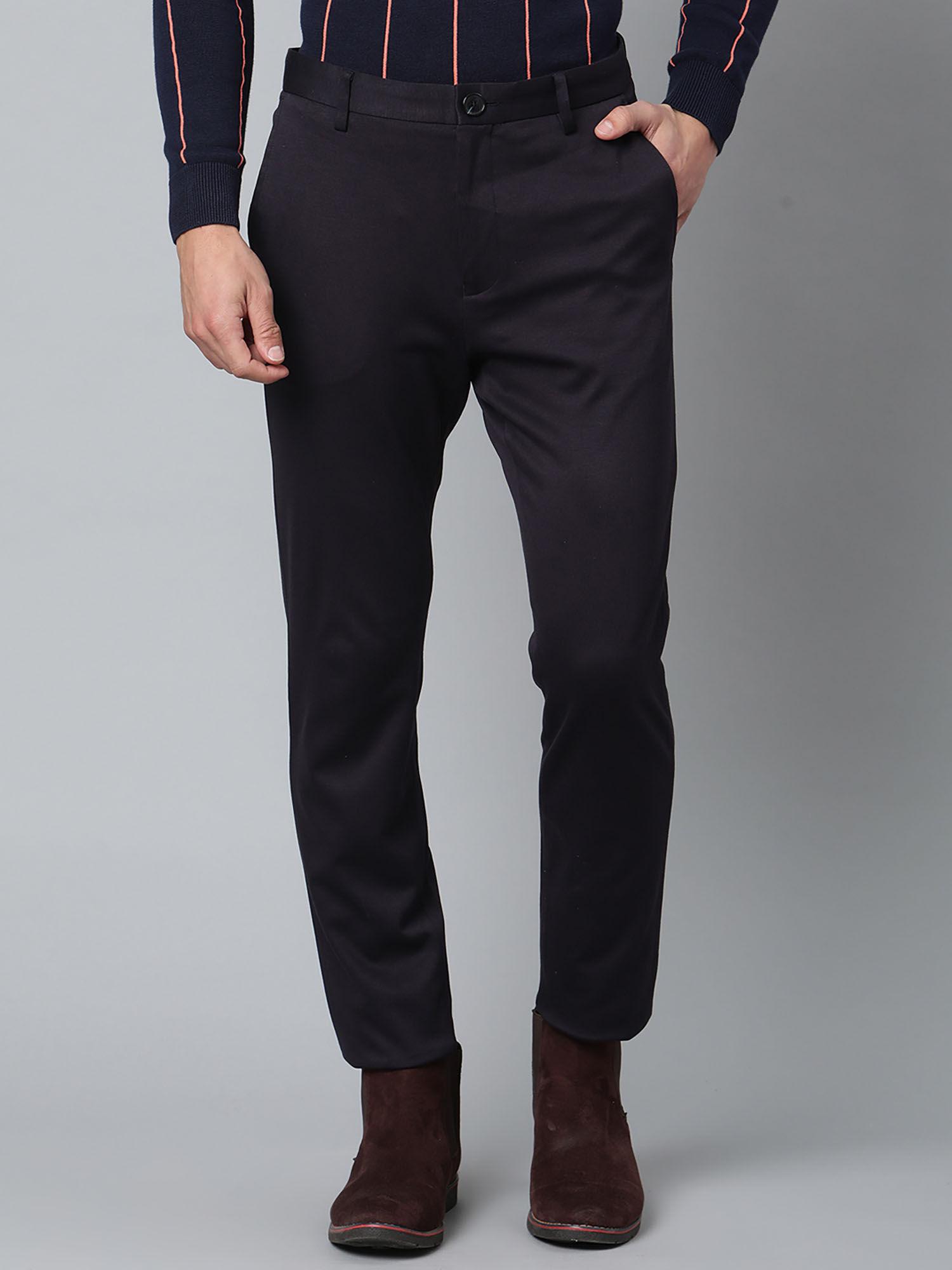 navy solid slim fit trouser