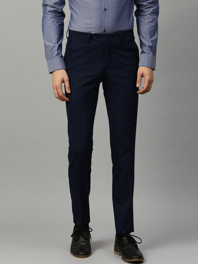 navy solid slim fit trouser