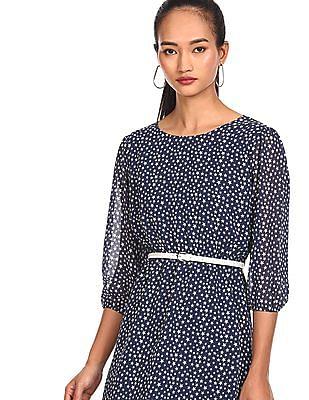 navy star print fit and flare dress
