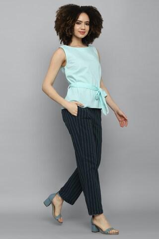 navy stripe ankle-length casual women regular fit trouser