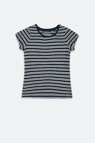 navy stripe casual half sleeves round neck girls regular fit t-shirt