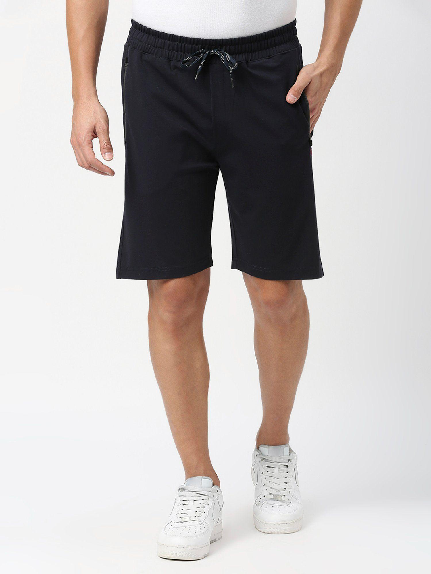 navy tencel lycra shorts with zipped pocket