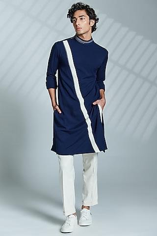 navy terylene & lycra embroidered kurta