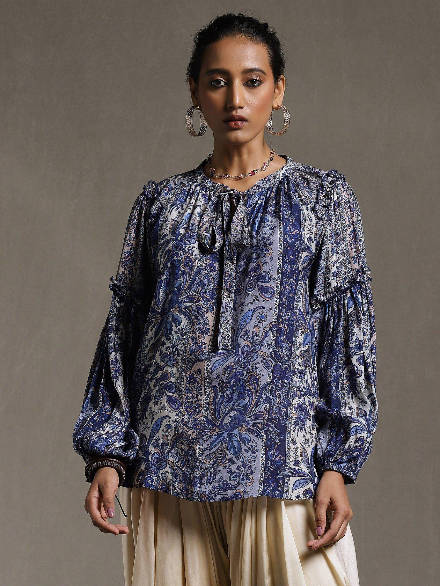 navy tie-up printed kurti