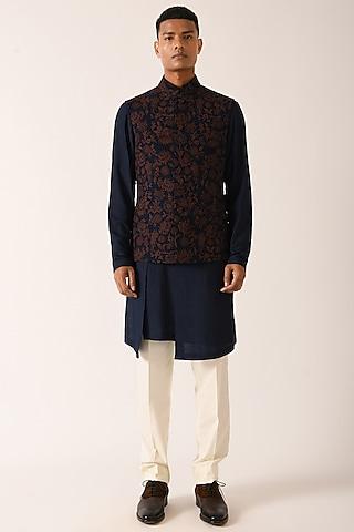 navy tobacco embroidered jawahar jacket