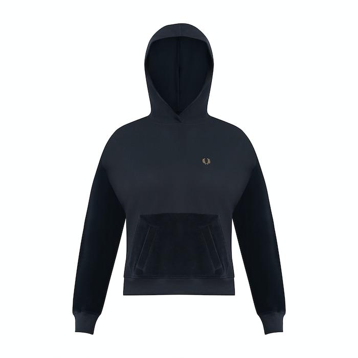 navy velour panel hooded sweatshirt