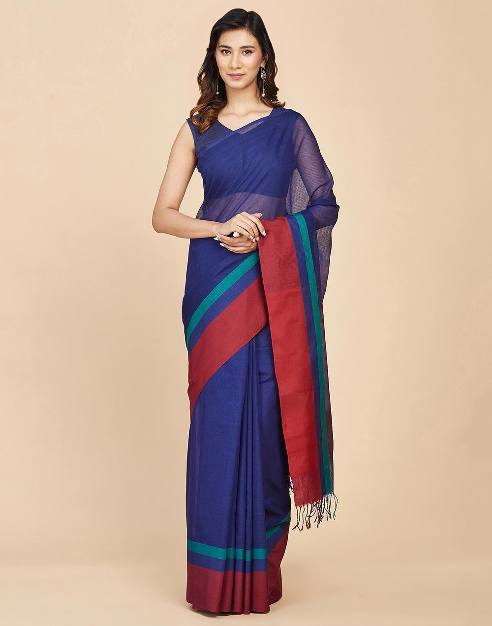 navy viscose blend woven sari