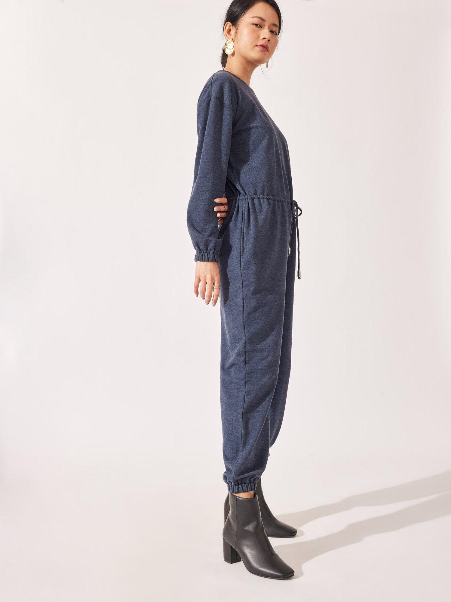 navy waist drawstring jumpsuit