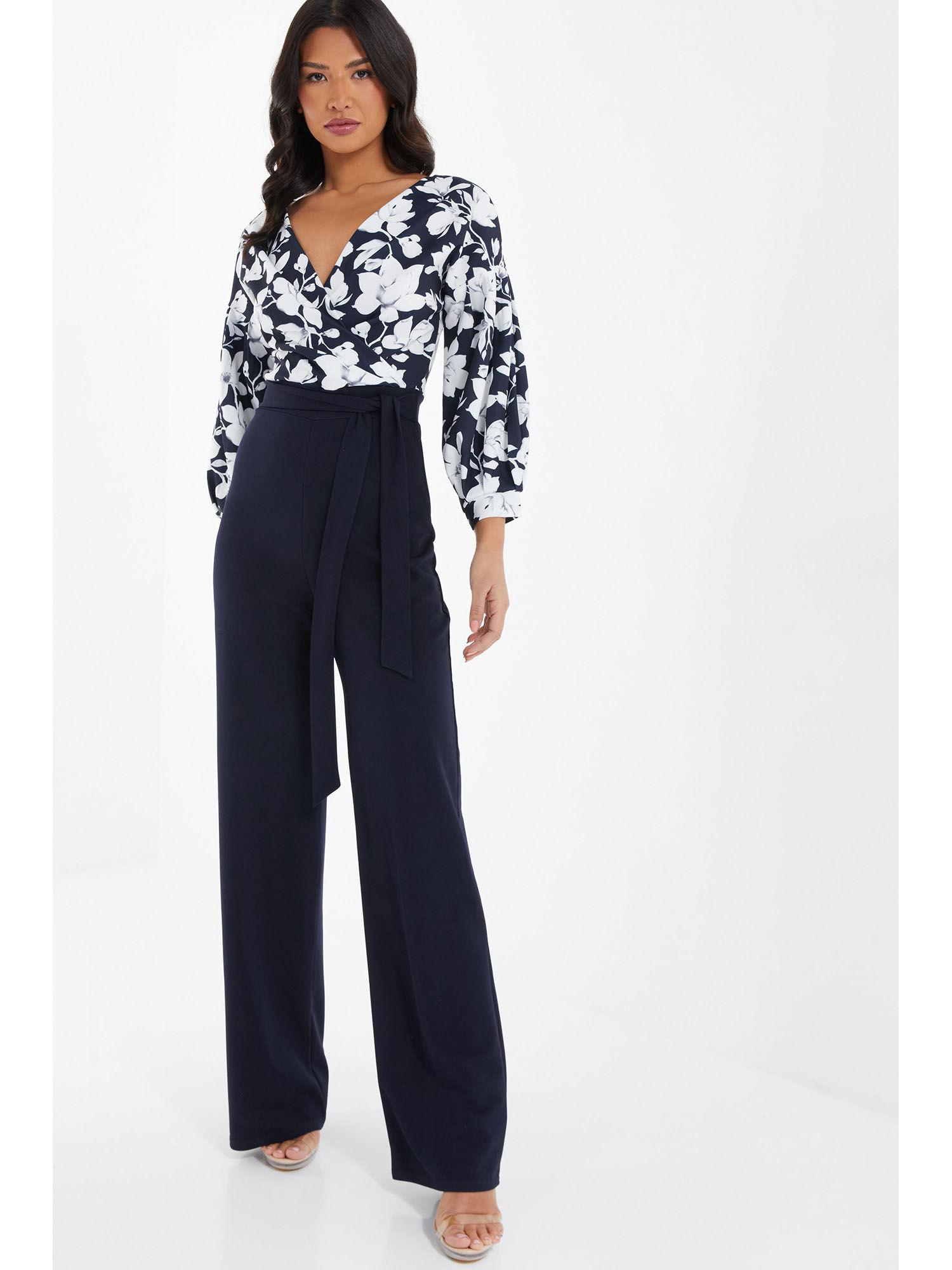 navy white floral palazzo jumpsuit